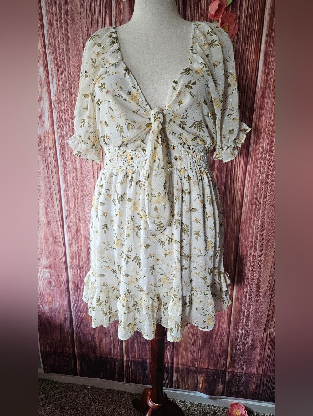 Arula Tie Front Ruffle Mini Dress Plus Size 1X